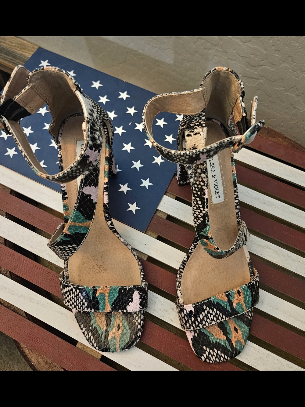Chelsea & Violet Multicolor Snake-Print Ankle-Strap Block Heel Sandals - Picture 5 of 5